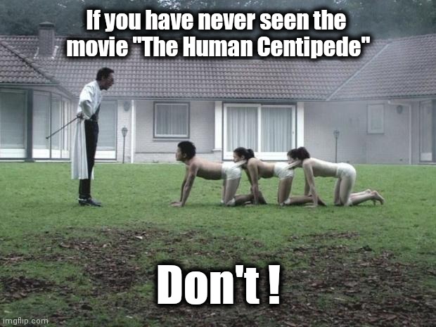 Human Centipede | If you have never seen the 
movie "The Human Centipede" Don't ! | image tagged in human centipede | made w/ Imgflip meme maker