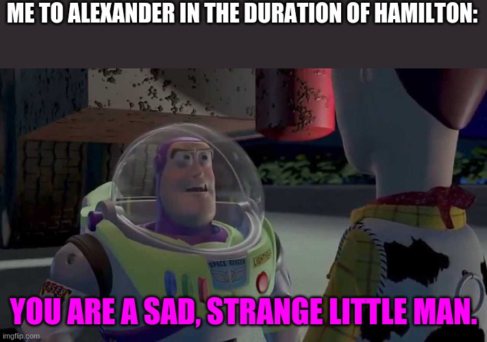 [No title] | ME TO ALEXANDER IN THE DURATION OF HAMILTON:; YOU ARE A SAD, STRANGE LITTLE MAN. | image tagged in you are a sad strange little man | made w/ Imgflip meme maker