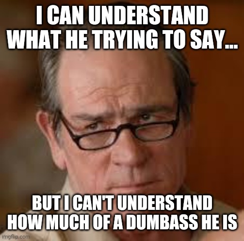 my face when someone asks a stupid question | I CAN UNDERSTAND WHAT HE TRYING TO SAY... BUT I CAN'T UNDERSTAND HOW MUCH OF A DUMBASS HE IS | image tagged in my face when someone asks a stupid question | made w/ Imgflip meme maker