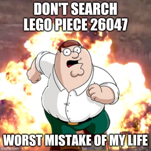 Don't do it |  DON'T SEARCH LEGO PIECE 26047; WORST MISTAKE OF MY LIFE | image tagged in peter g telling you not to do something | made w/ Imgflip meme maker