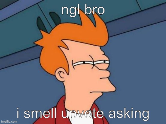 ngl bro i smell upvote asking | image tagged in memes,futurama fry | made w/ Imgflip meme maker