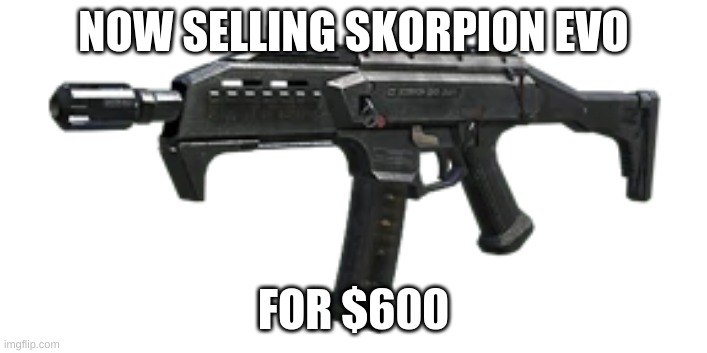 Anyone? | NOW SELLING SKORPION EVO; FOR $600 | image tagged in skorpion evo | made w/ Imgflip meme maker