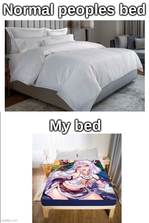 Normal peoples bed; My bed | image tagged in blank white template,redo of healer | made w/ Imgflip meme maker