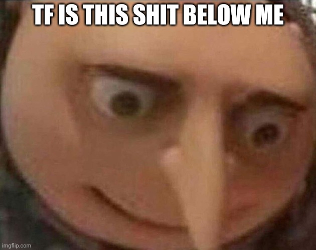 A | TF IS THIS SHIT BELOW ME | image tagged in gru meme | made w/ Imgflip meme maker