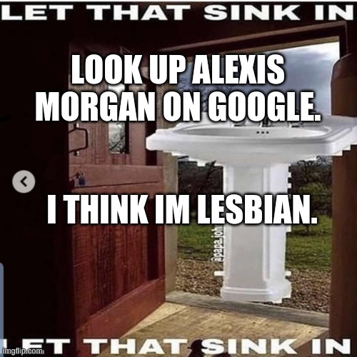 you'll see why | LOOK UP ALEXIS MORGAN ON GOOGLE. I THINK IM LESBIAN. | image tagged in let that sink in | made w/ Imgflip meme maker