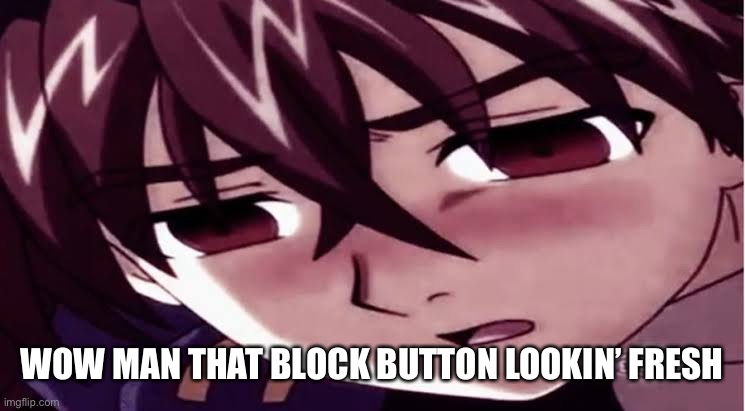 *Fresh start playing* | WOW MAN THAT BLOCK BUTTON LOOKIN’ FRESH | image tagged in dan you sucha sussy baka | made w/ Imgflip meme maker