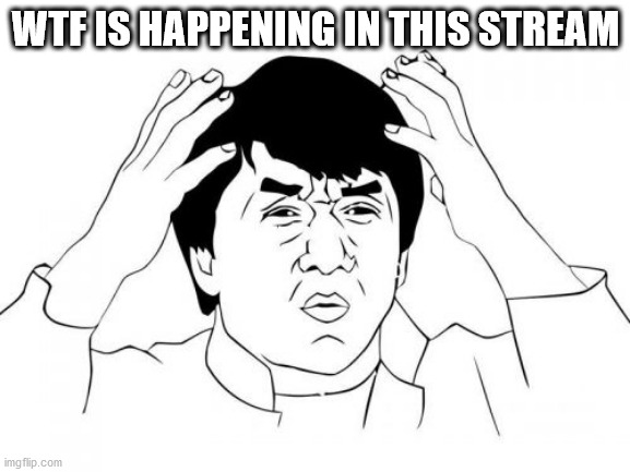 Jackie Chan WTF Meme | WTF IS HAPPENING IN THIS STREAM | image tagged in memes,jackie chan wtf | made w/ Imgflip meme maker