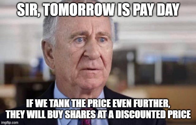 Kenneth Griffin citadel SIR meme | SIR, TOMORROW IS PAY DAY; IF WE TANK THE PRICE EVEN FURTHER, THEY WILL BUY SHARES AT A DISCOUNTED PRICE | image tagged in kenneth griffin,citadel,sir | made w/ Imgflip meme maker