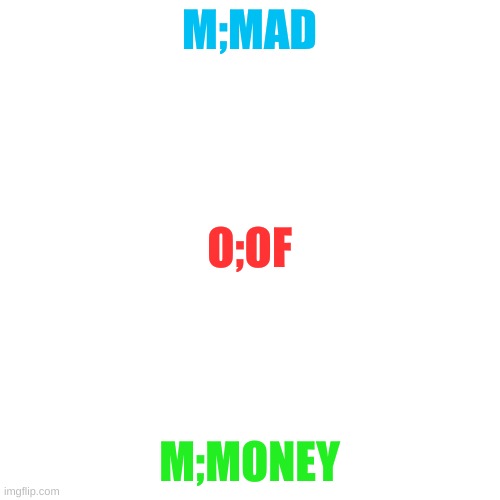 Blank Transparent Square Meme | M;MAD M;MONEY O;OF | image tagged in memes,blank transparent square | made w/ Imgflip meme maker