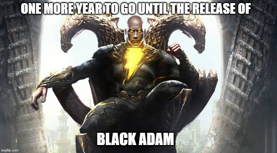 Black Adam one more year to go | ONE MORE YEAR TO GO UNTIL THE RELEASE OF; BLACK ADAM | image tagged in black adam,the rock,dc comics,dc,dceu,dceu forever | made w/ Imgflip meme maker