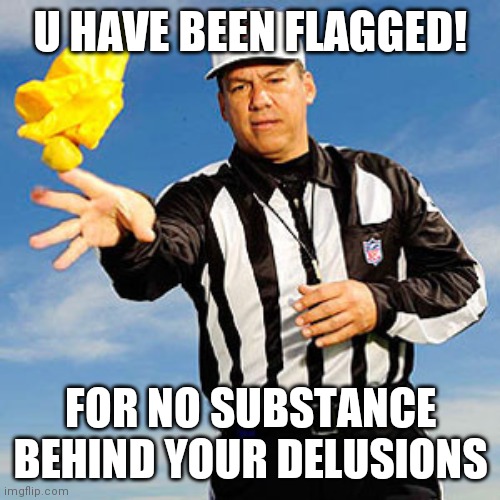 For the one that's always right | U HAVE BEEN FLAGGED! FOR NO SUBSTANCE BEHIND YOUR DELUSIONS | image tagged in flags,penalty | made w/ Imgflip meme maker