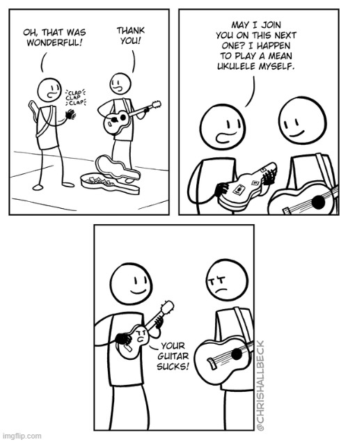 Can't We All Get Along? | image tagged in memes,comics,instruments,talking,guitar,sucks | made w/ Imgflip meme maker
