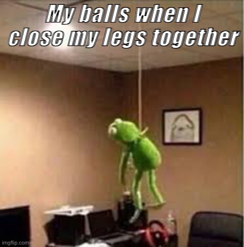Kermit hanging | My balls when I close my legs together | image tagged in kermit hanging | made w/ Imgflip meme maker