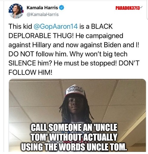 Black people who speak this way call others 'House Negroes'. | PARADOX3713; CALL SOMEONE AN 'UNCLE TOM' WITHOUT ACTUALLY USING THE WORDS UNCLE TOM. | image tagged in memes,politics,kamala harris,racism,black lives matter,fail army | made w/ Imgflip meme maker