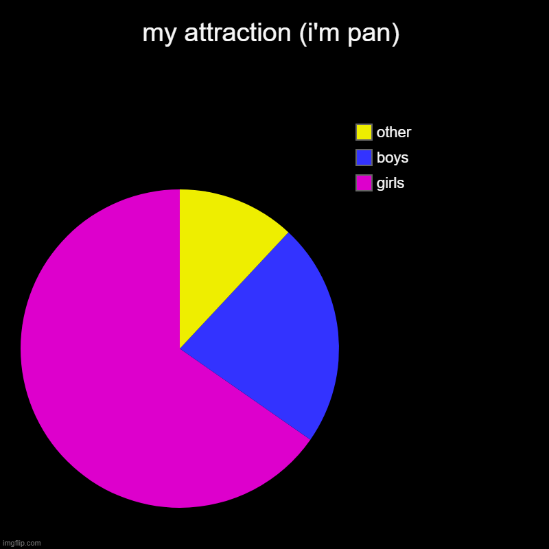 my attraction (i'm pan) | girls, boys, other | image tagged in charts,pie charts | made w/ Imgflip chart maker