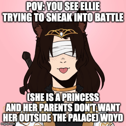 POV: YOU SEE ELLIE TRYING TO SNEAK INTO BATTLE; (SHE IS A PRINCESS AND HER PARENTS DON'T WANT HER OUTSIDE THE PALACE) WDYD | image tagged in ellie | made w/ Imgflip meme maker