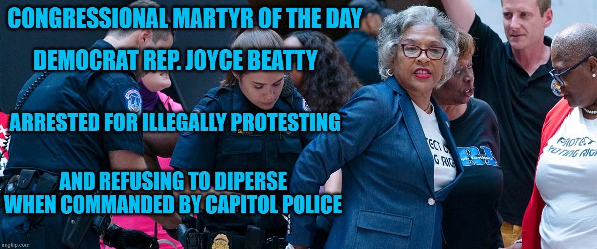 CONGRESSIONAL MARTYR OF THE DAY; DEMOCRAT REP. JOYCE BEATTY; ARRESTED FOR ILLEGALLY PROTESTING; AND REFUSING TO DIPERSE WHEN COMMANDED BY CAPITOL POLICE | made w/ Imgflip meme maker