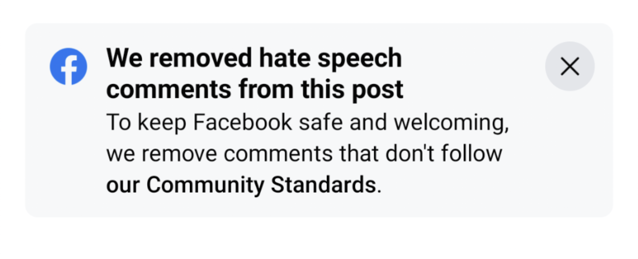 High Quality Facebook removed hate speech community standards Blank Meme Template