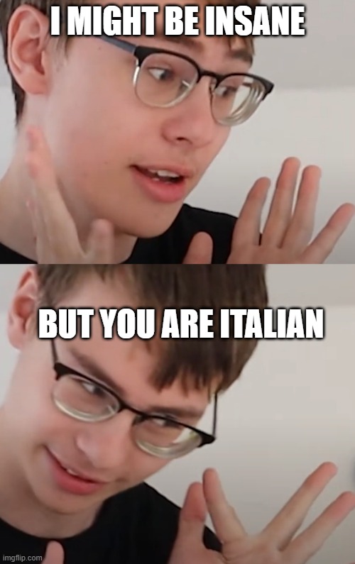 I might be insane... |  I MIGHT BE INSANE; BUT YOU ARE ITALIAN | image tagged in funny memes,italians,italian hand gestures | made w/ Imgflip meme maker
