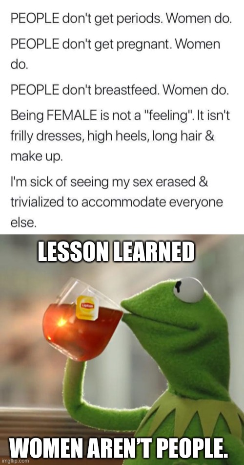 TERF Misogyny | LESSON LEARNED; WOMEN AREN’T PEOPLE. | image tagged in memes,but that's none of my business,trans rights,terf,jk rowling | made w/ Imgflip meme maker