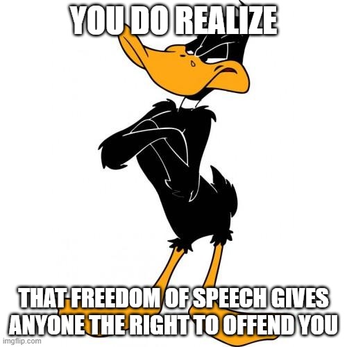 @ every wokeavist ever | YOU DO REALIZE; THAT FREEDOM OF SPEECH GIVES ANYONE THE RIGHT TO OFFEND YOU | image tagged in you do realize | made w/ Imgflip meme maker