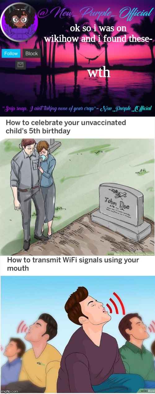 ok so i was on wikihow and i found these-; wth | image tagged in purple's announcement temp 3 | made w/ Imgflip meme maker