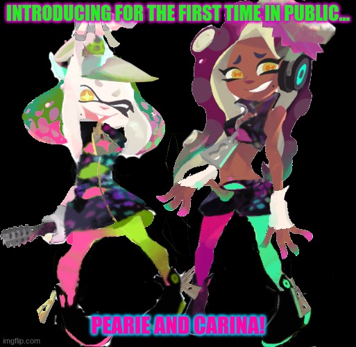 Pearie and Carina | INTRODUCING FOR THE FIRST TIME IN PUBLIC... PEARIE AND CARINA! | image tagged in pearie and carina,fusion,off the hook,squid sisters,splatoon,splatoon 2 | made w/ Imgflip meme maker