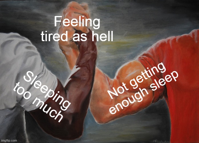 Epic Handshake | Feeling tired as hell; Not getting enough sleep; Sleeping too much | image tagged in memes,epic handshake | made w/ Imgflip meme maker