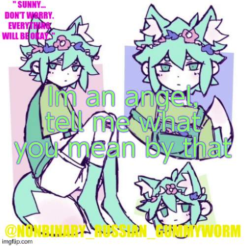 Hurt people, hurt people | Im an angel, tell me what you mean by that | image tagged in nonbinary russian worm basil fox temp | made w/ Imgflip meme maker
