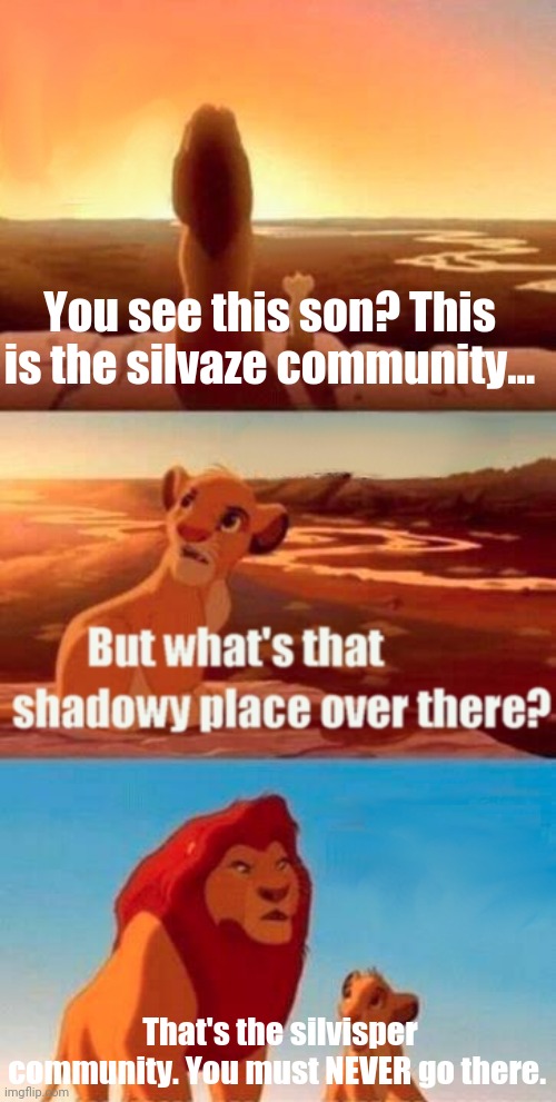 Don't ever go there... | You see this son? This is the silvaze community... That's the silvisper community. You must NEVER go there. | image tagged in memes,simba shadowy place,whisper sloth,sonic the hedgehog,shipping | made w/ Imgflip meme maker