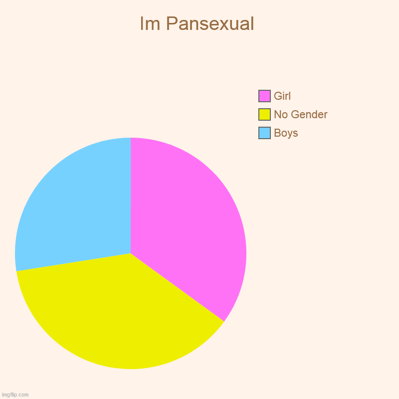 i saw people do this so, why not? | Im Pansexual | Boys, No Gender, Girl | image tagged in charts,pie charts,lgbtq | made w/ Imgflip chart maker