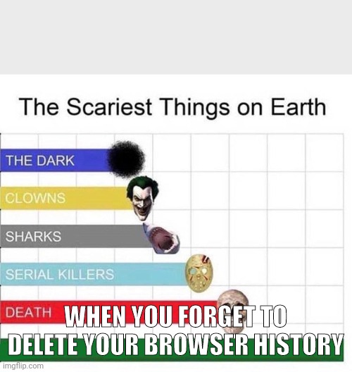 Thx for the idea xXNoahCabralDa_memerXx | WHEN YOU FORGET TO DELETE YOUR BROWSER HISTORY | image tagged in scariest things in the world | made w/ Imgflip meme maker