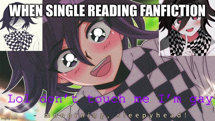 Kokichifurry temp | WHEN SINGLE READING FANFICTION | image tagged in kokichifurry temp | made w/ Imgflip meme maker