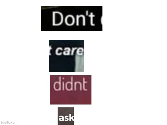 Don't care, didn't ask. | image tagged in blank white template | made w/ Imgflip meme maker