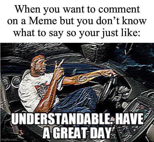 UNDERSTANDABLE, HAVE A GREAT DAY | When you want to comment on a Meme but you don’t know what to say so your just like: | image tagged in understandable have a great day | made w/ Imgflip meme maker