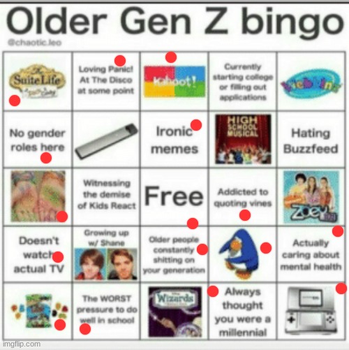 older gen z bingo | image tagged in older gen z bingo | made w/ Imgflip meme maker