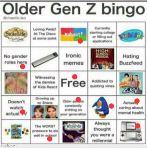 Everything that has a pic was so grainy I could barely tell a DS was a DS | image tagged in older gen z bingo | made w/ Imgflip meme maker