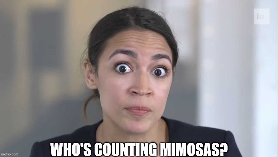 AOC Stumped | WHO'S COUNTING MIMOSAS? | image tagged in aoc stumped | made w/ Imgflip meme maker