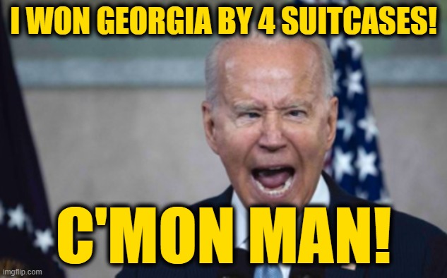 He Did | I WON GEORGIA BY 4 SUITCASES! C'MON MAN! | image tagged in biden scream | made w/ Imgflip meme maker