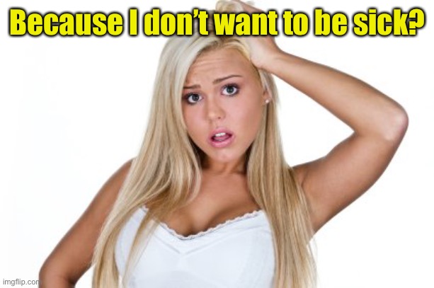 Dumb Blonde | Because I don’t want to be sick? | image tagged in dumb blonde | made w/ Imgflip meme maker