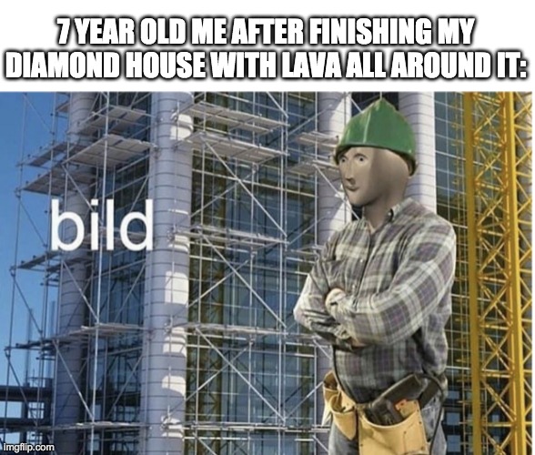 bild | 7 YEAR OLD ME AFTER FINISHING MY DIAMOND HOUSE WITH LAVA ALL AROUND IT: | image tagged in bild meme | made w/ Imgflip meme maker