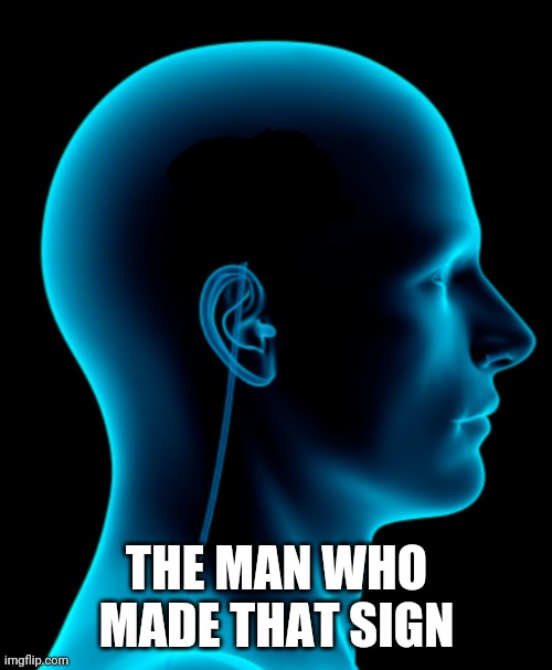 No brain | THE MAN WHO MADE THAT SIGN | image tagged in no brain | made w/ Imgflip meme maker