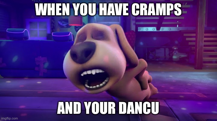 When you have cramps | WHEN YOU HAVE CRAMPS; AND YOUR DANCING | image tagged in talking tom and friends | made w/ Imgflip meme maker