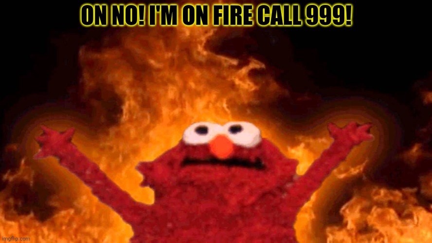 It burns so good. | ON NO! I'M ON FIRE CALL 999! | image tagged in elmo fire,burning,elmo,why is the fbi here | made w/ Imgflip meme maker