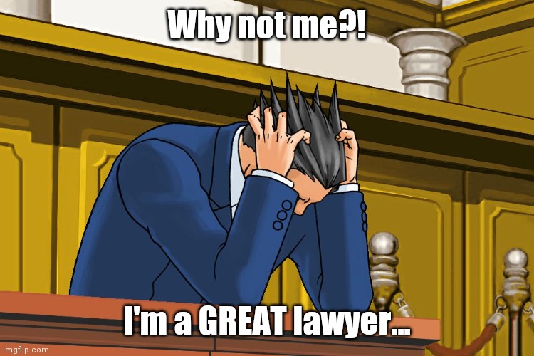 phoenix wright despair | Why not me?! I'm a GREAT lawyer... | image tagged in phoenix wright despair | made w/ Imgflip meme maker
