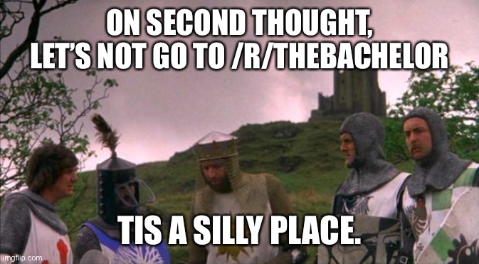 monty python tis a silly place | ON SECOND THOUGHT, LET’S NOT GO TO /R/THEBACHELOR; TIS A SILLY PLACE. | image tagged in monty python tis a silly place,thebachelor | made w/ Imgflip meme maker