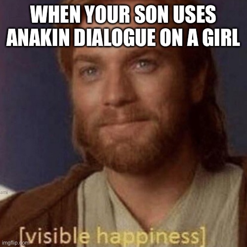I hate sand | WHEN YOUR SON USES ANAKIN DIALOGUE ON A GIRL | image tagged in visible happiness | made w/ Imgflip meme maker