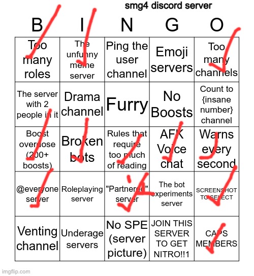the smg4 discord bingo chart |  smg4 discord server | image tagged in bingo,discord | made w/ Imgflip meme maker