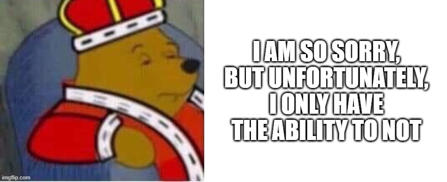 I AM SO SORRY, BUT UNFORTUNATELY, I ONLY HAVE THE ABILITY TO NOT | image tagged in pooh 5 panel,blank white template | made w/ Imgflip meme maker