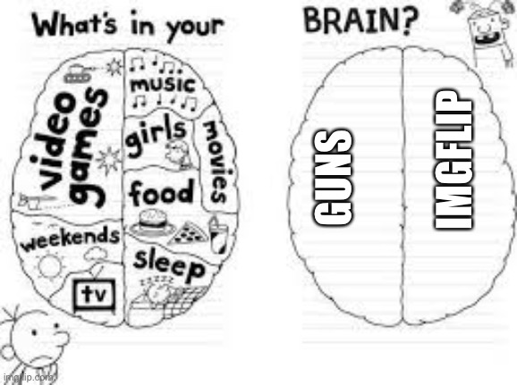 whats in your brain? | IMGFLIP; GUNS | image tagged in whats in your brain | made w/ Imgflip meme maker